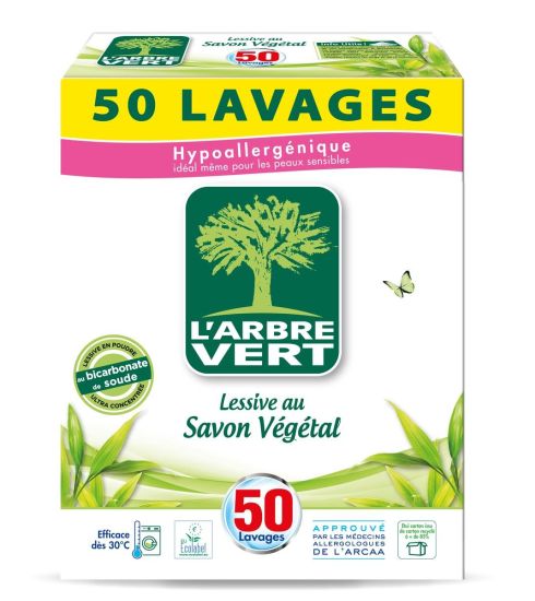 L'arbre Vert Lessive Savon Vegetal Powder 50 liters, 2.5 kg