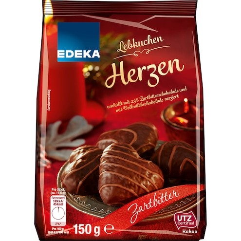 Edeka Lebkuchen Herzen Zartbitterschokolade 150g