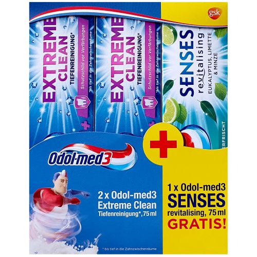 Odol-med3 Extreme Clean 2x75ml + Senses 75ml