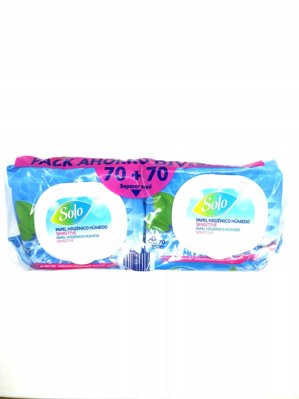 Solo Sensitive Wet Hand Wipes 2x70pcs