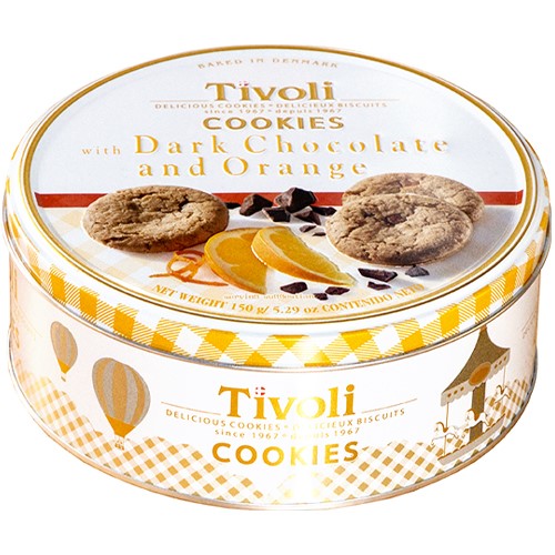 Tivoli Dark Chocolate & Orange Cookies. Can 150g